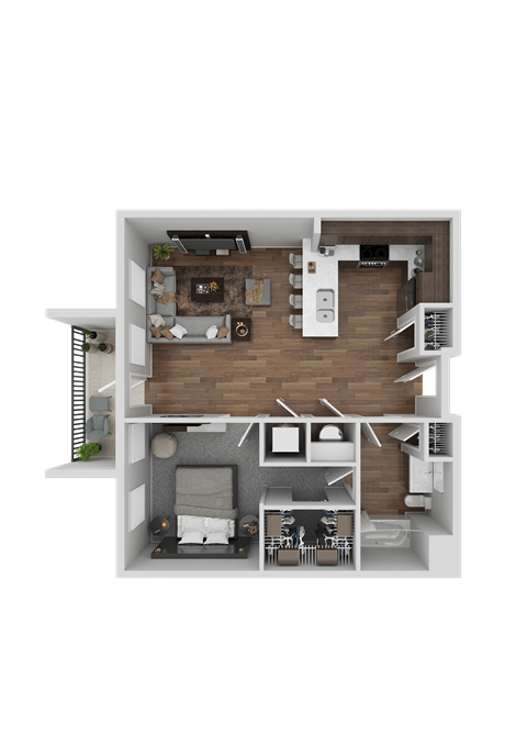 Floor plan for 1 bed, 1 bath, 752 sqft